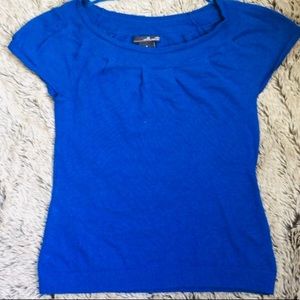 Willi Smith short cap sleeve blue soft knit blouse size small
